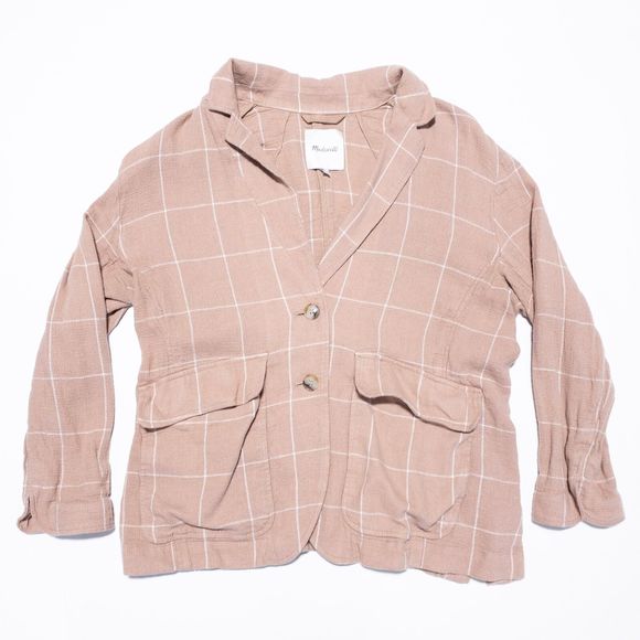 Madewell Jackets & Blazers - Madewell Blazer Jacket Women XL Breezewoven Larsen Blazer Linen Windowpane Check